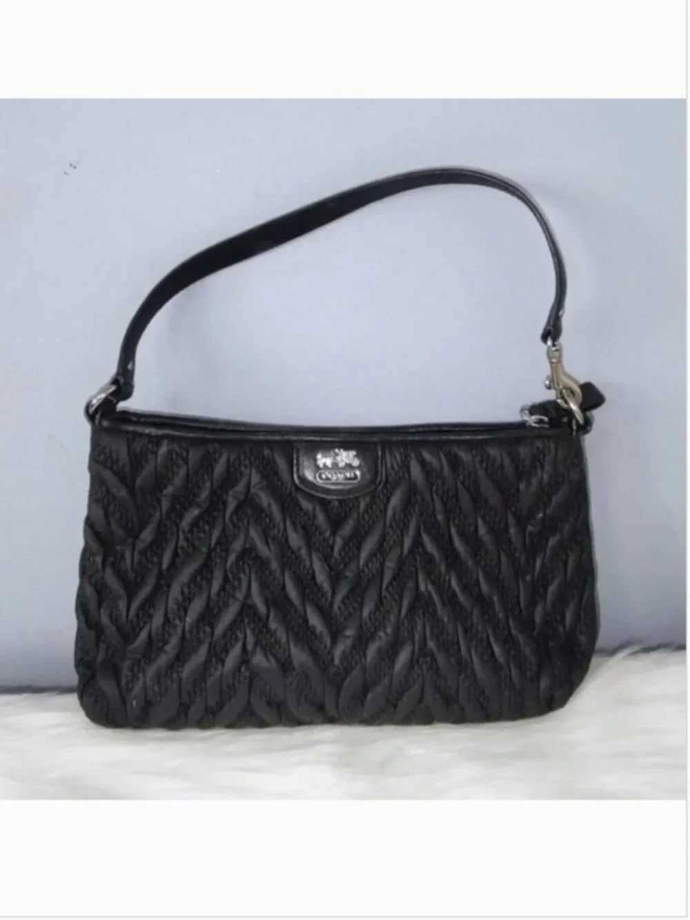 Coach 70th Anniversary Madison satin quilted chevron demi pochette EUC